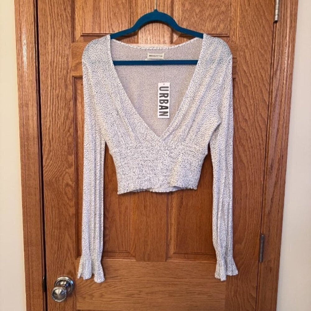 Urban Outfitters Women's White Black Polka Dot Wrap Crop Top Size M